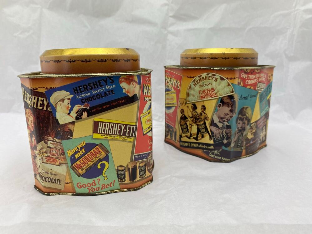 Vintage General Store Tin Canisters Set of 2 Lidded Vintage Edition #3 1995 4.5"
